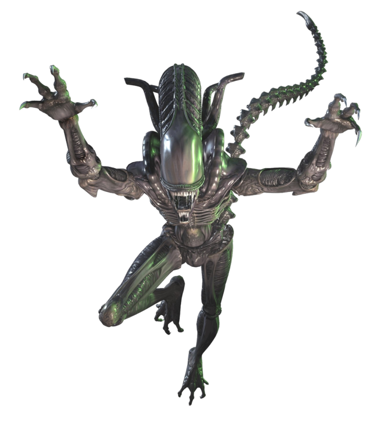 a green alien with two arms outstretched in the air
