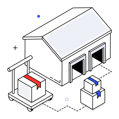 an illustration of a house with two doors and one door open