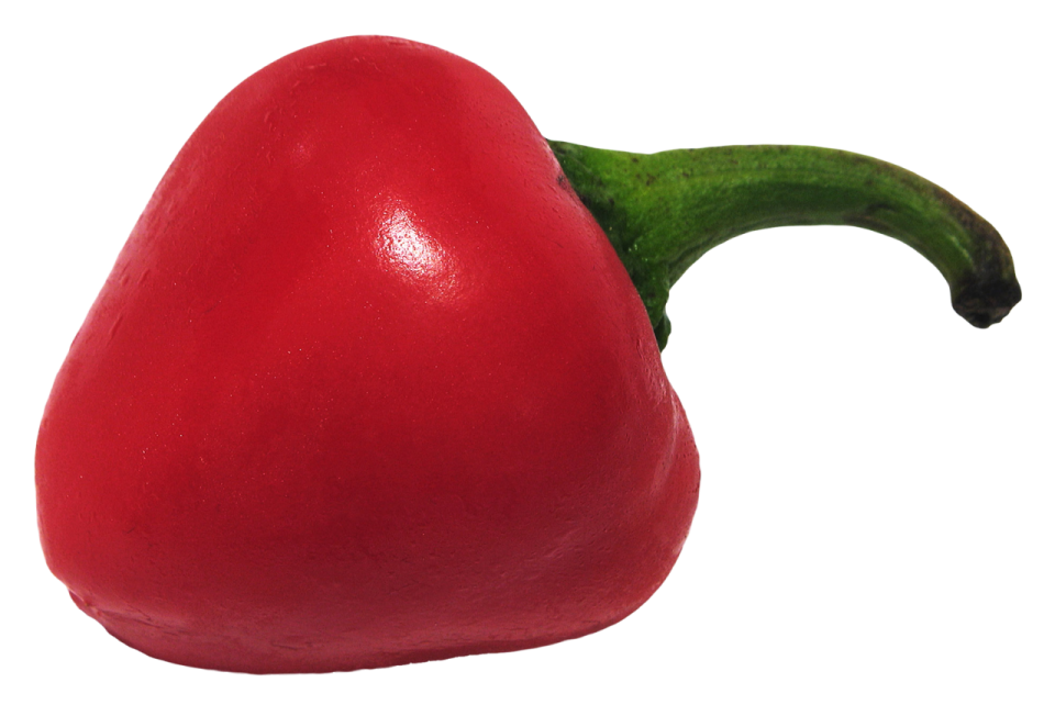 a red fruit with a green stem
