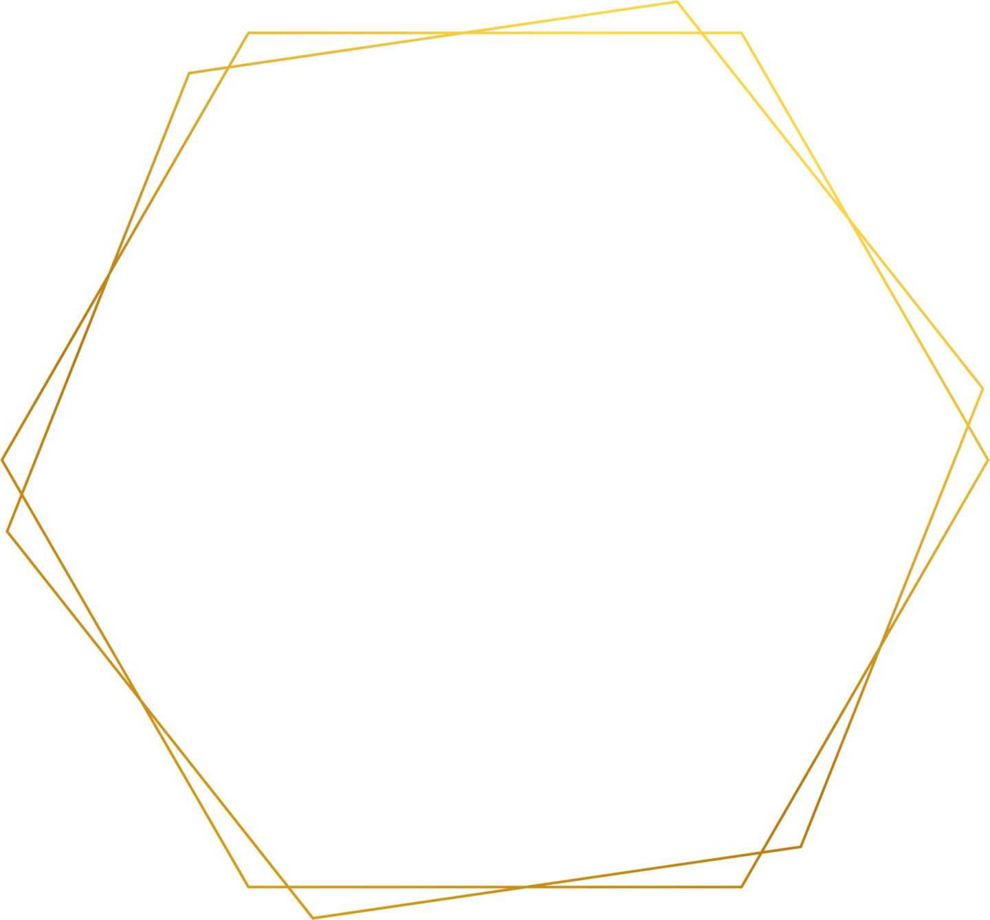 a gold hexagon frame with a white background