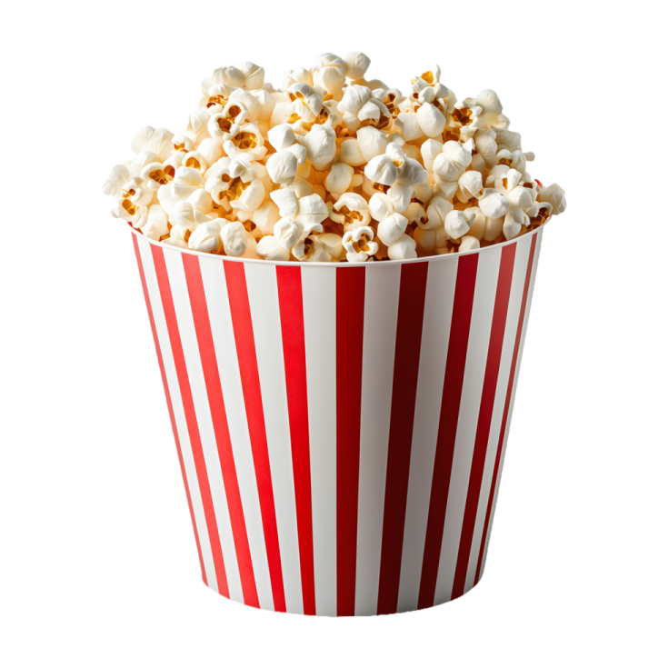 a red and white striped popcorn bucket