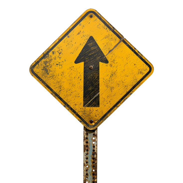 a yellow sign with an arrow on it