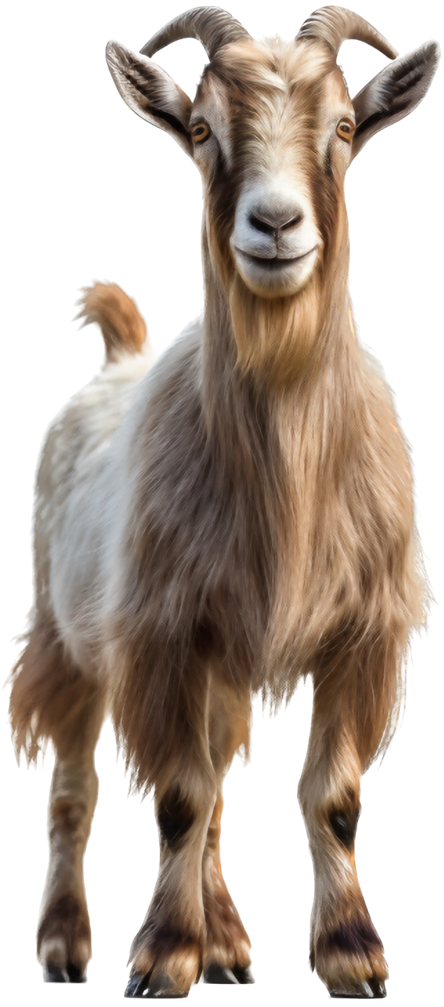 a goat that is standing up and looking at the camera