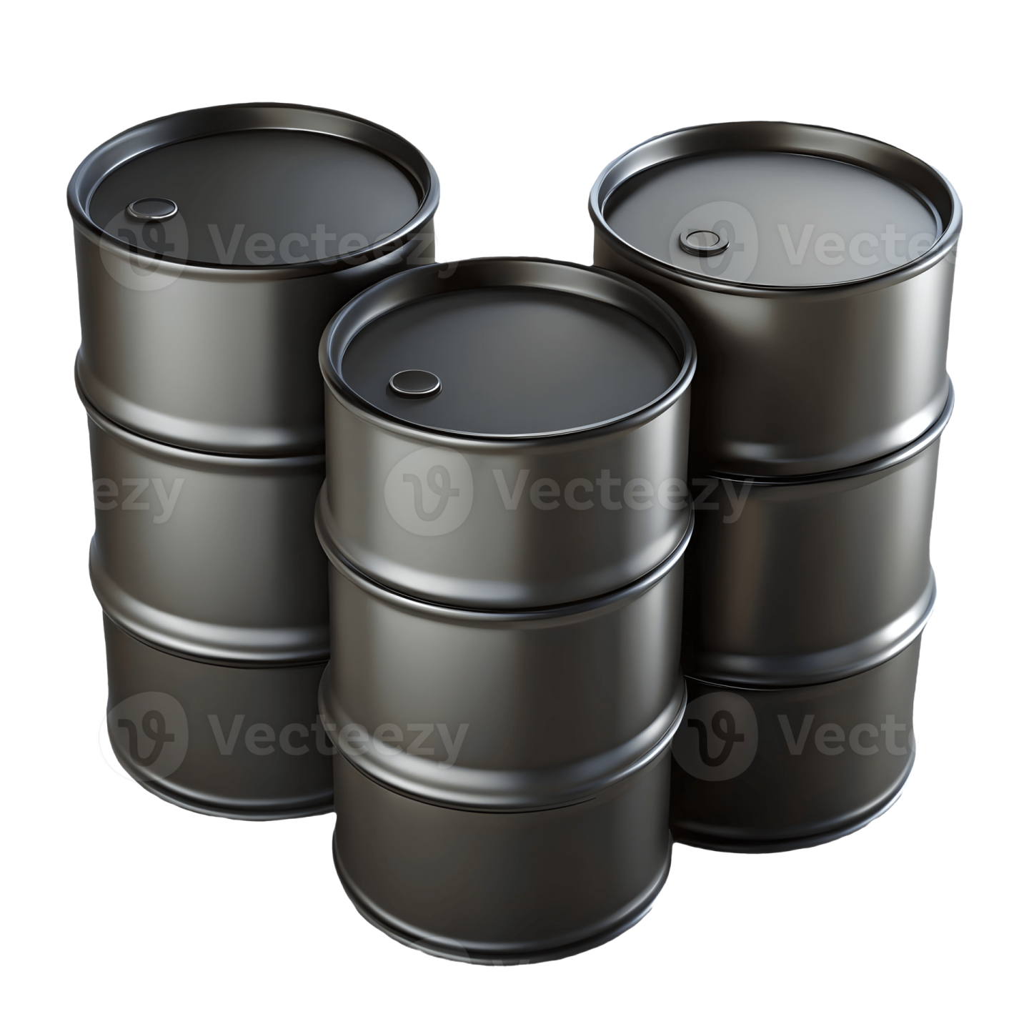 three barrels of oil on a white background