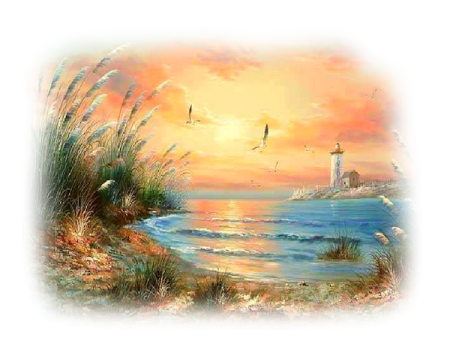 a painting of a sunset over the ocean