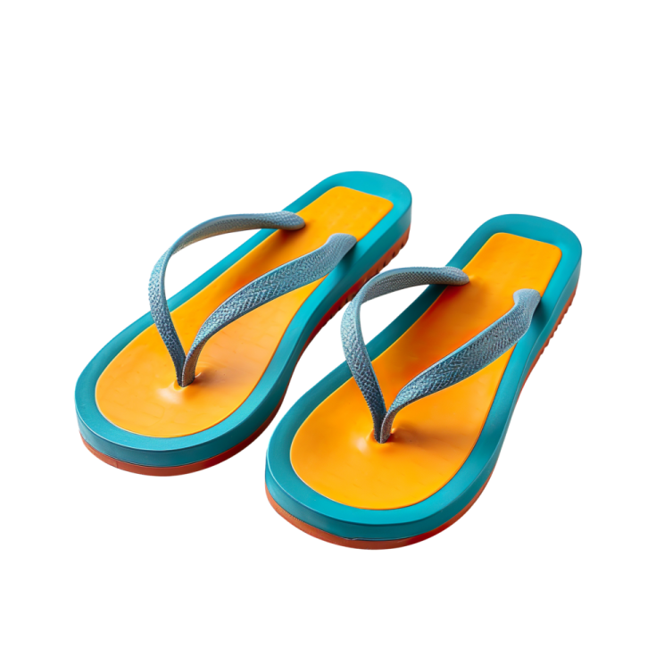 a pair of blue and orange flip flops