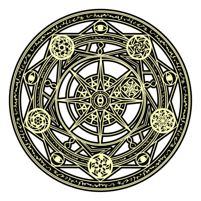 an image of a circle with various symbols