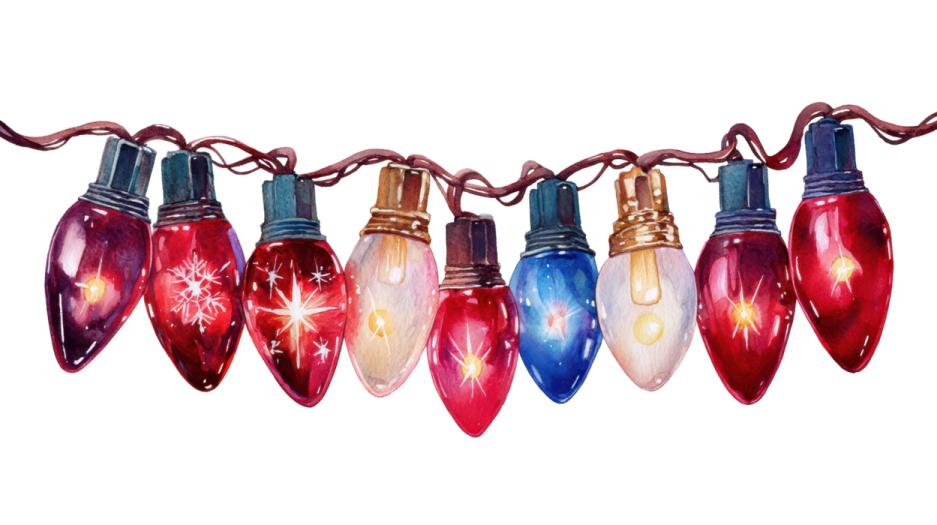 a string of christmas lights on white background