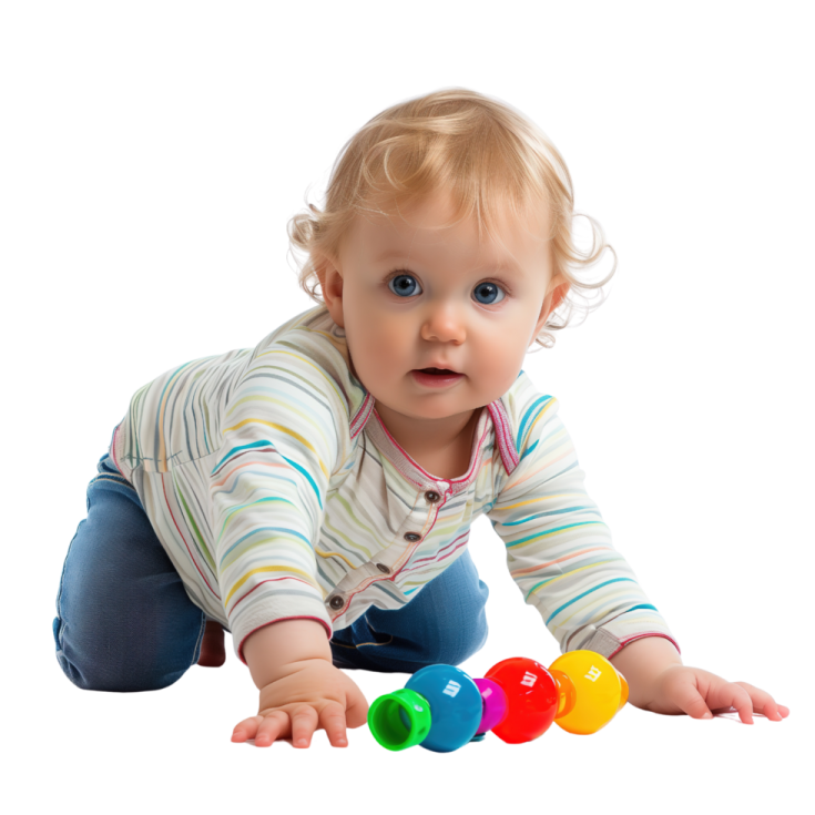 a baby playing with toys