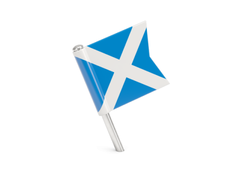 a scottish flag pin on a white background
