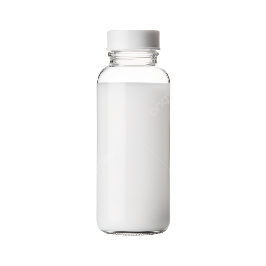 a glass bottle with a white lid