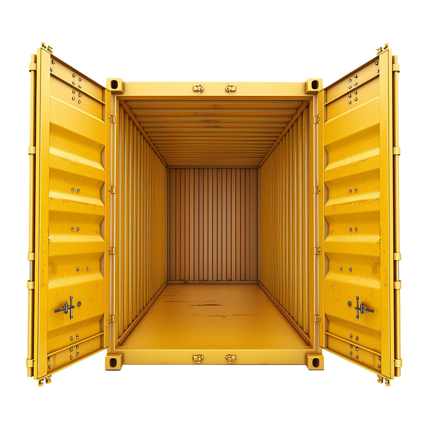 a yellow shipping container with its doors open