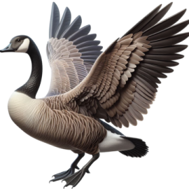 a goose with its wings spread out