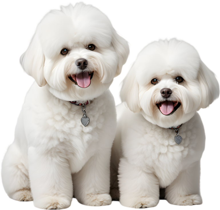 two white dogs sitting next to each other dogs