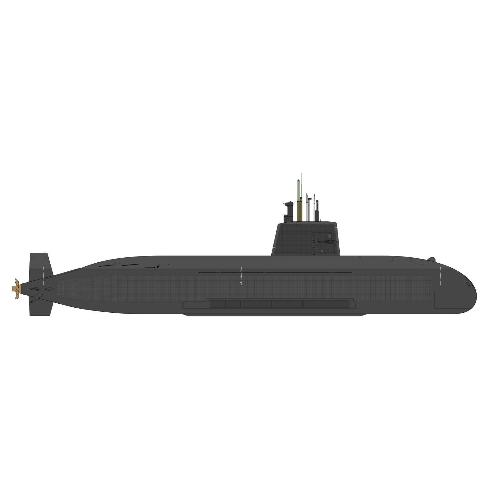 a black submarine on a white background