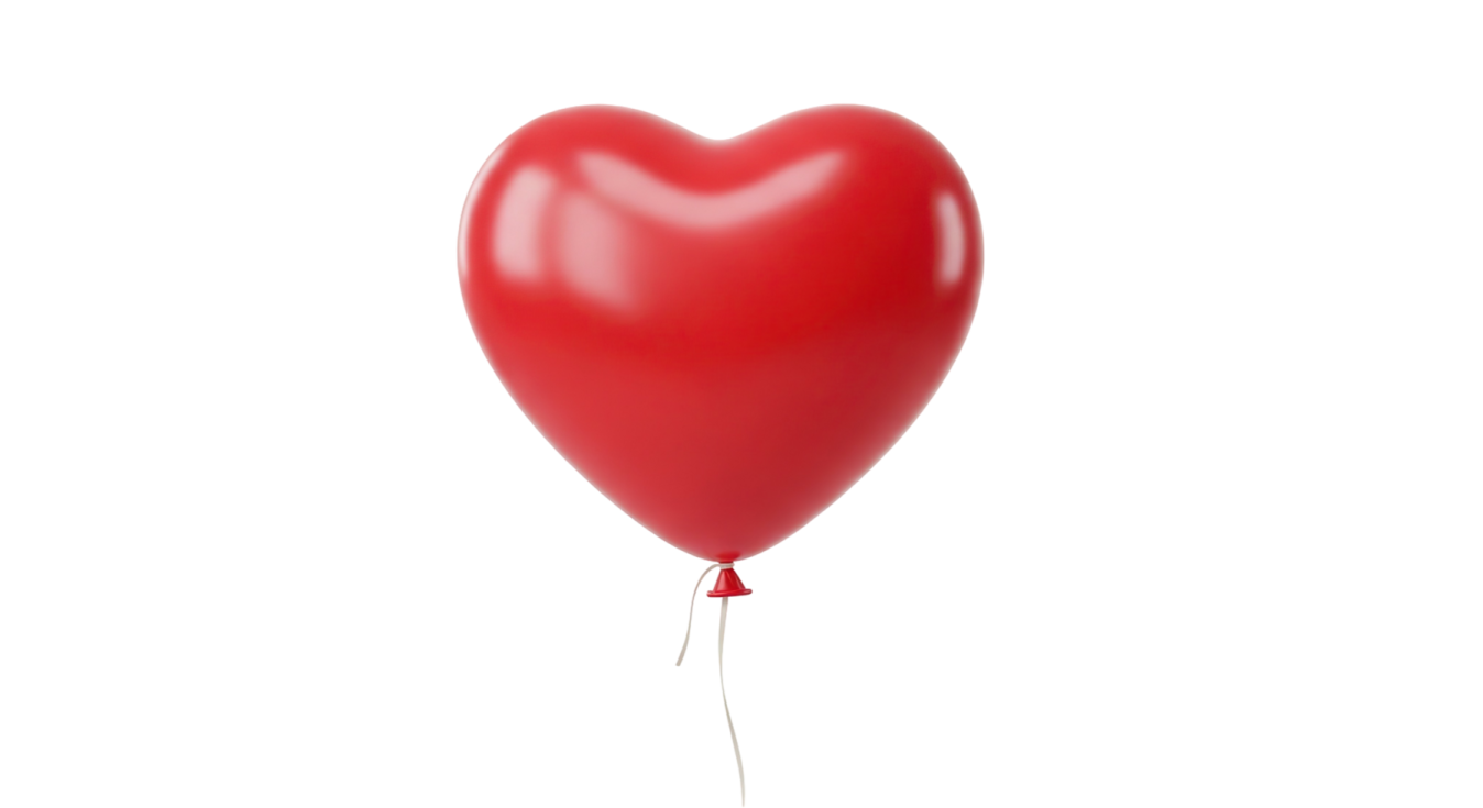 a red heart shaped balloon on a white background
