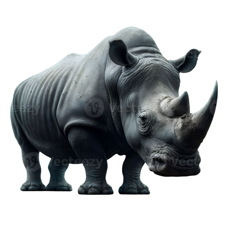 a rhino standing in front of a white background