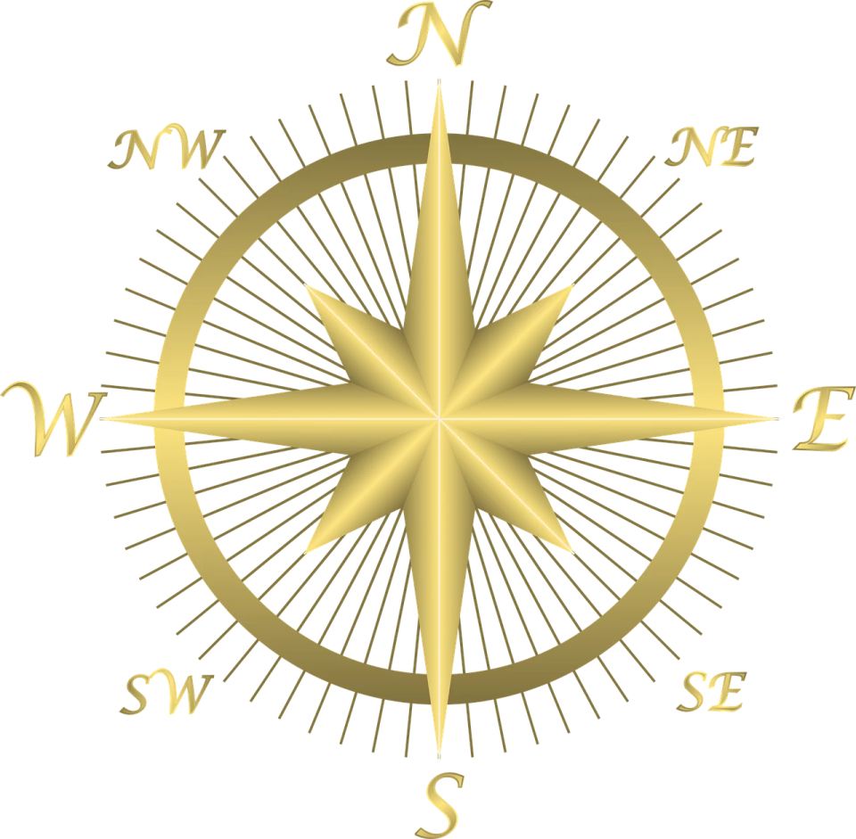 a gold compass on a white background