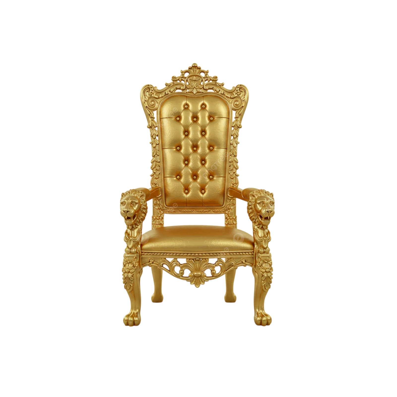 a gold chair on a white background