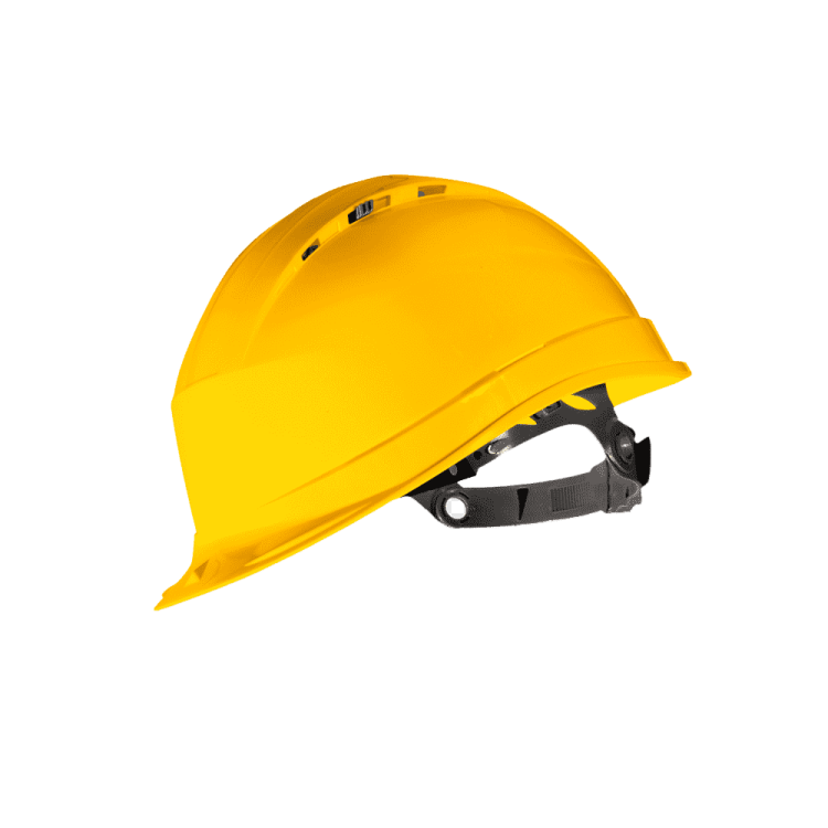 a yellow hard hat on a white background