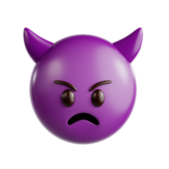 a purple ball with an angry expression on it