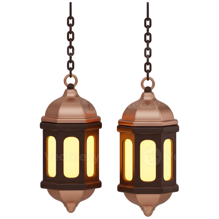 two brown lanterns hanging from a chain