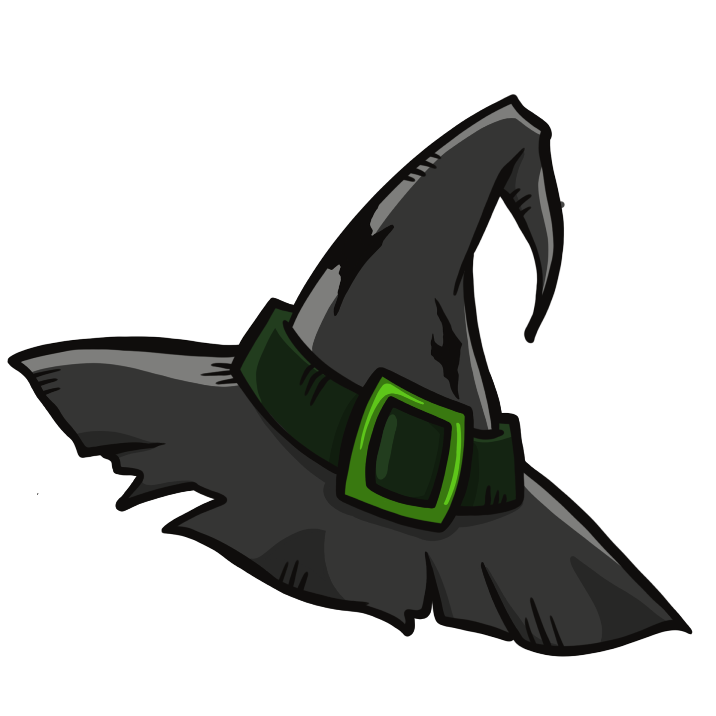 a witch hat with a green belt