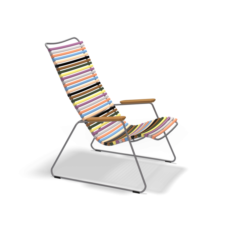 a colorful striped lounge chair on a white background