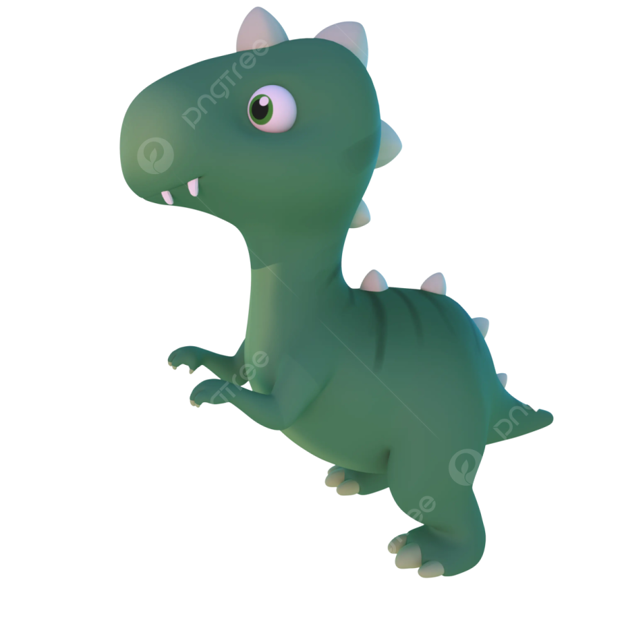 a cute green dinosaur with big eyes