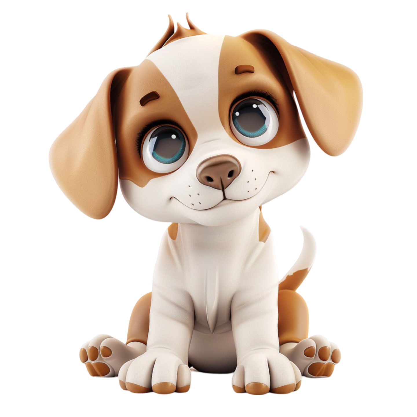 a small puppy with blue eyes sitting on a white background