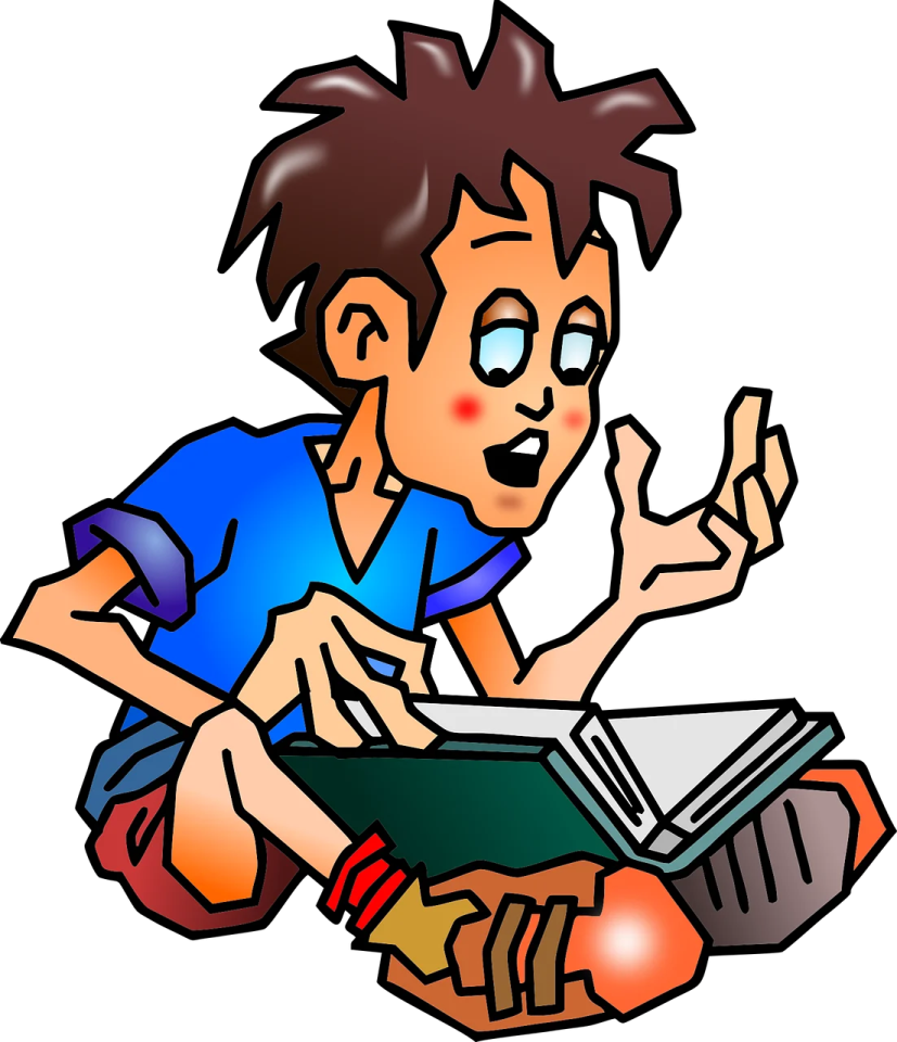 a boy reading a book