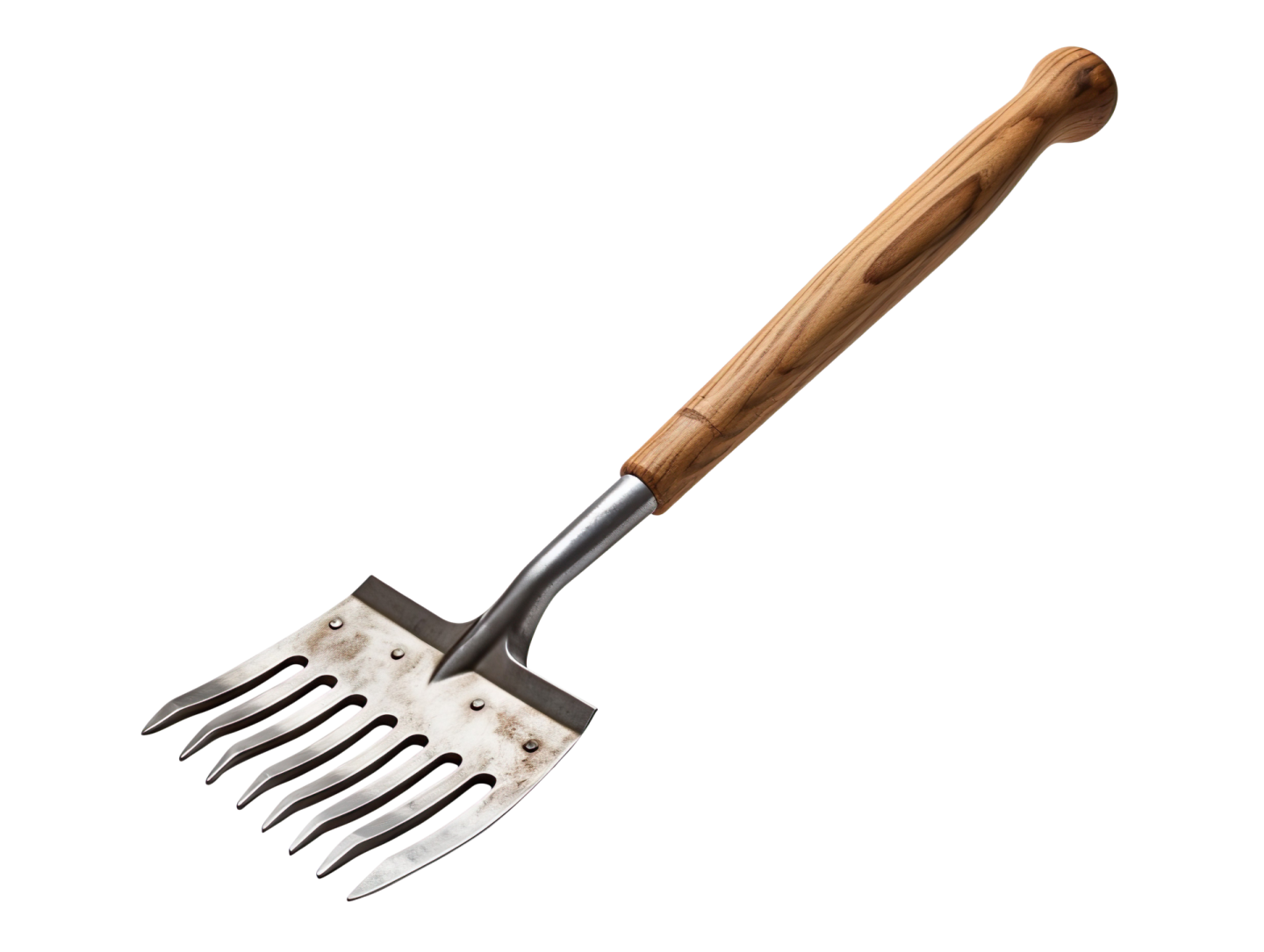a garden fork with a wooden handle
