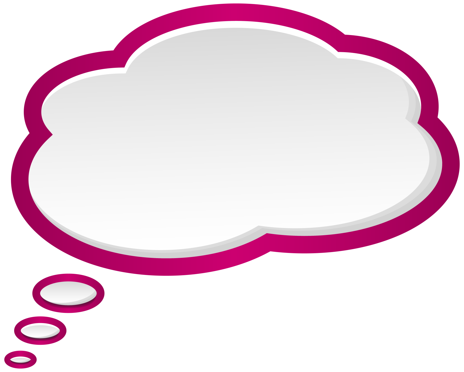 a pink cloud with a white thought bubble