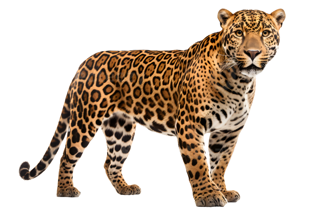 a leopard standing on a white background