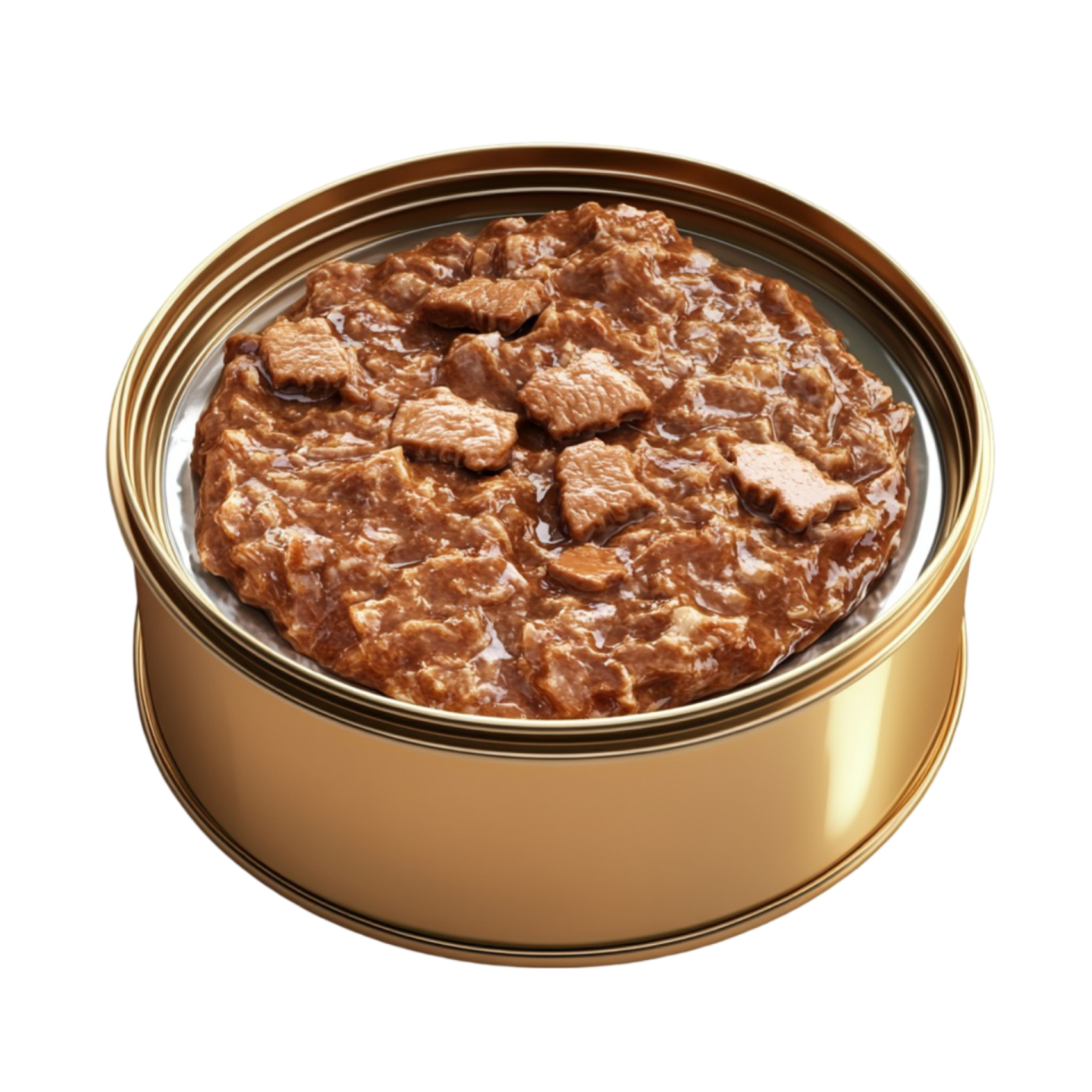 a tin filled with meat and sauce