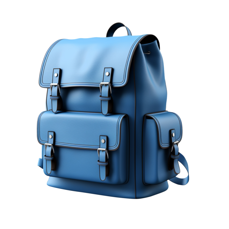a blue backpack on a white background