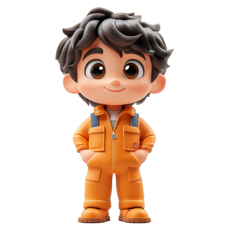 a small figure of a boy in an orange suit