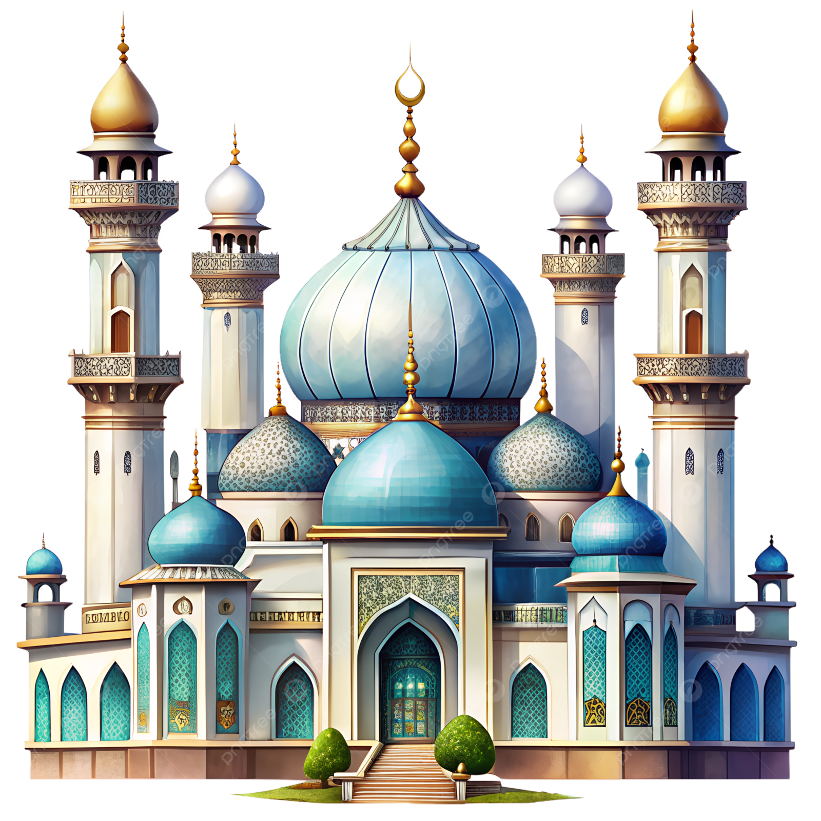 a mosque with domes and minas