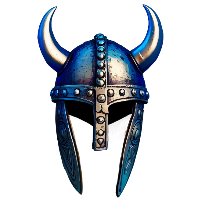 a blue helmet with horns on it