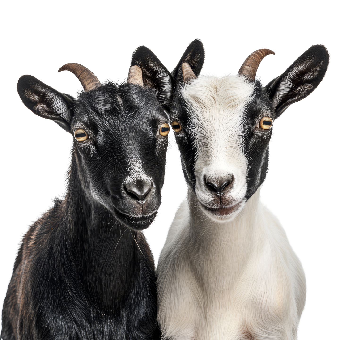 two black and white goats