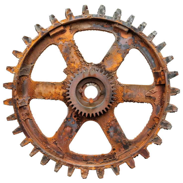 an old rusty gear wheel on a white background