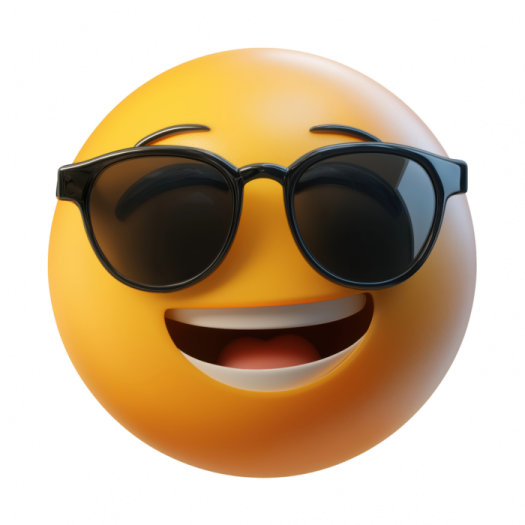 a yellow smiley wearing sunglasses and smiling