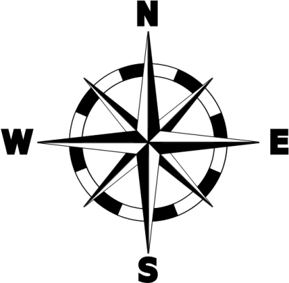 a black and white compass on a white background