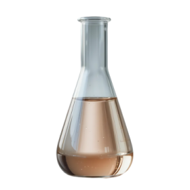 a glass beak with a brown liquid in it