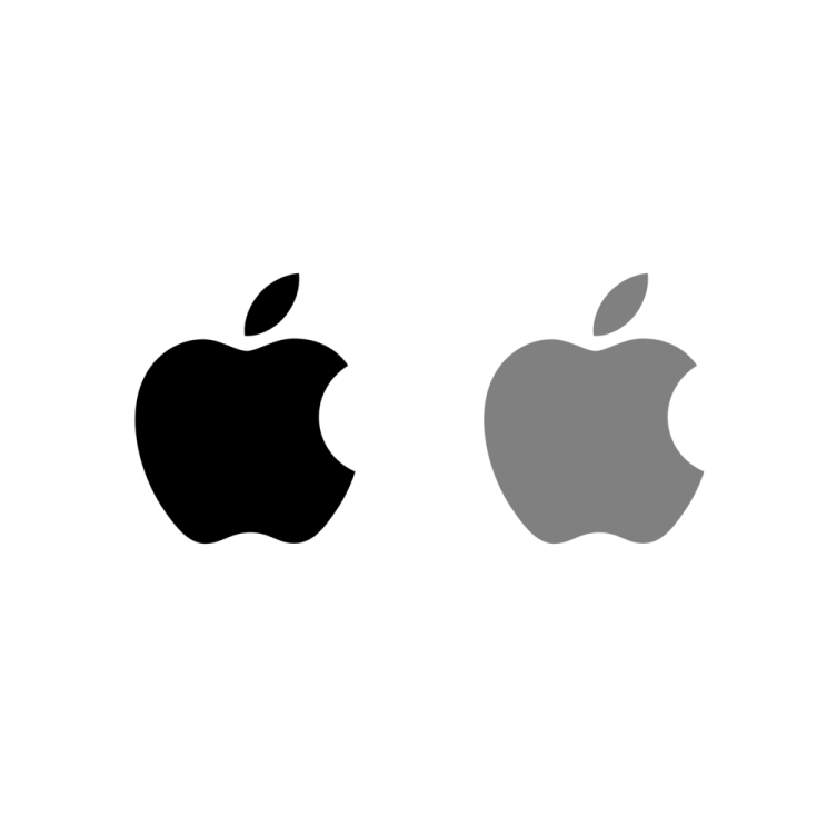 an apple logo and a white background