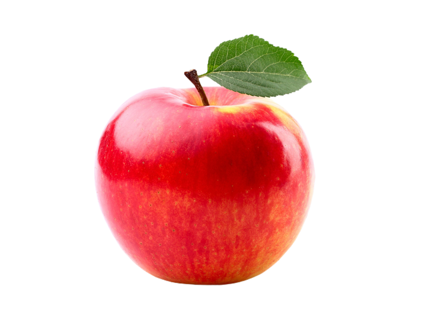 an apple with a leaf on top of it
