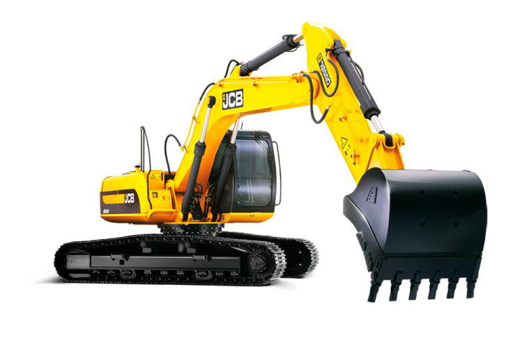a yellow and black construction vehicle with a shovel