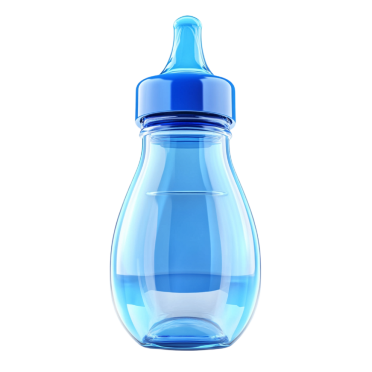 a blue baby bottle on a white background