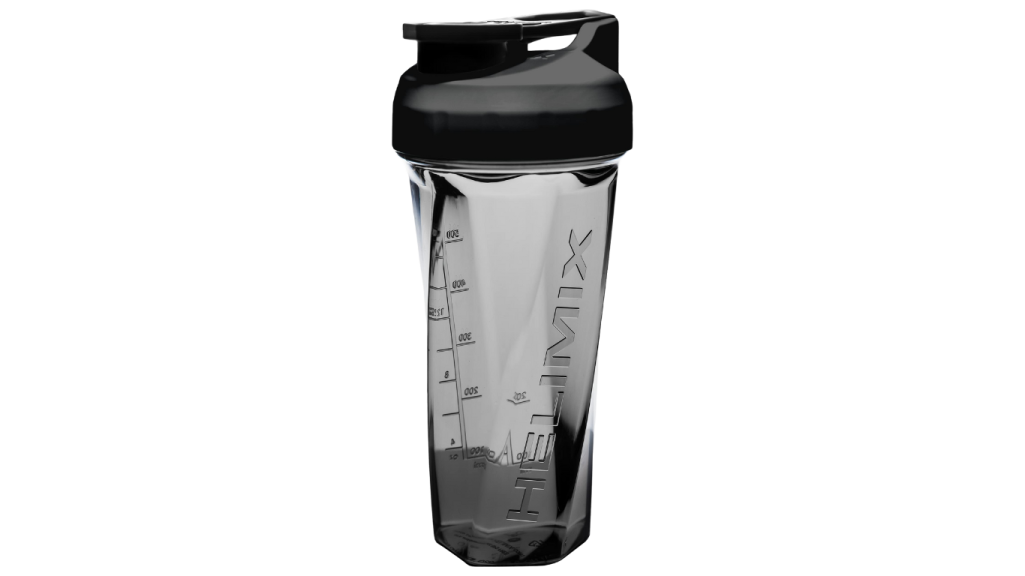 a black and white water bottle on a white background