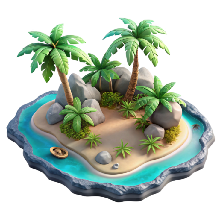 a small island with palm trees and rocks